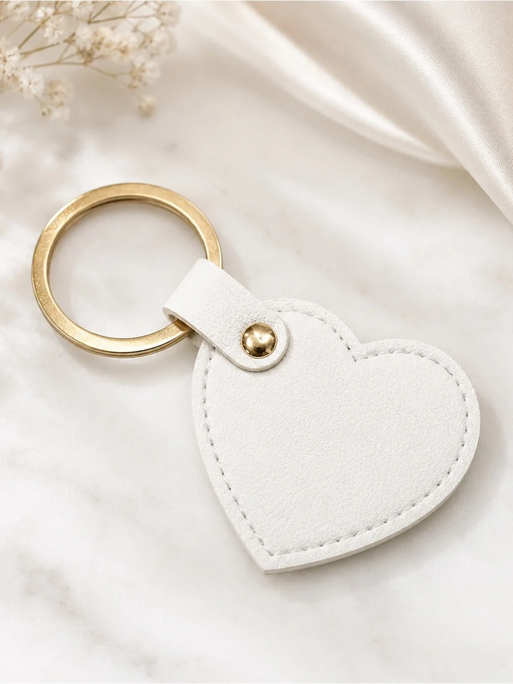 White Heart Keychain – Faux Leather Bag Charm